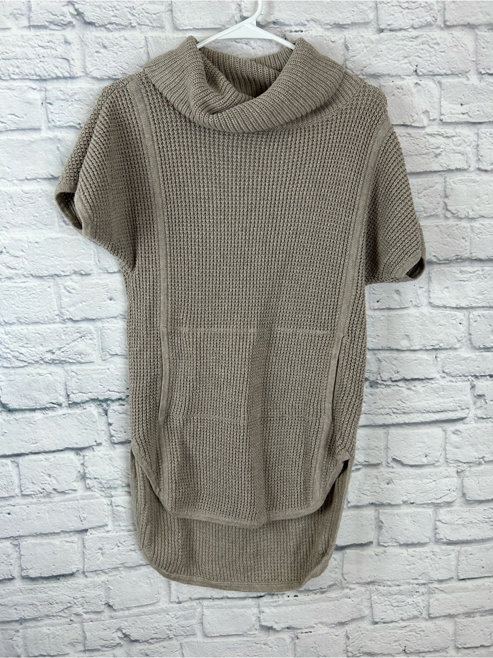 UGG Women’s Small Taupe Cotton Cowl Neck High Low Sweater Tunic Pockets